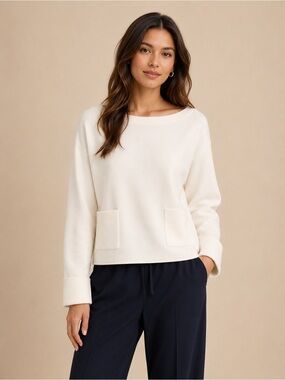 LOFT Whisper White Boatneck Pocket Sweater | Size Small Petite NWT